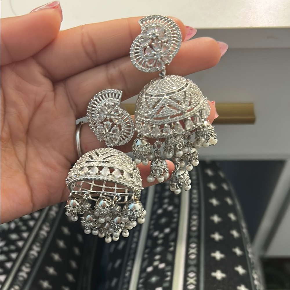 Elegant Silver Jhumka Earrings